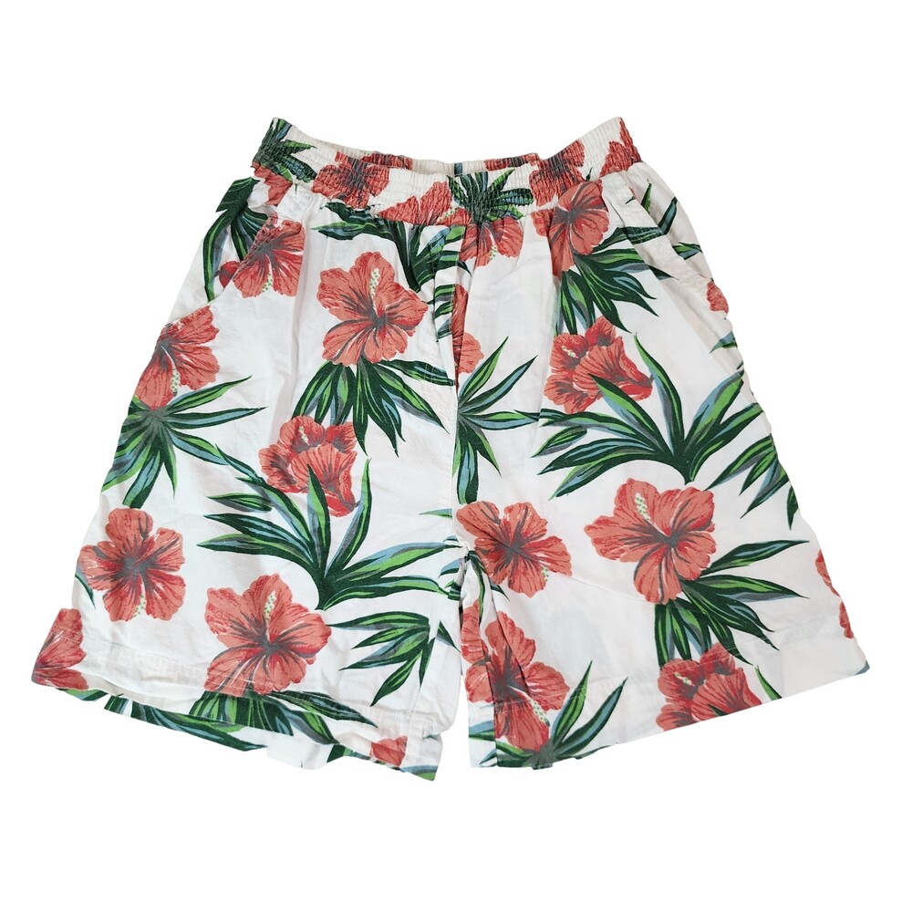 90s Womens Shorts Size L Multicolor Hibiscus Tropical Floral Elastic Waist #2072